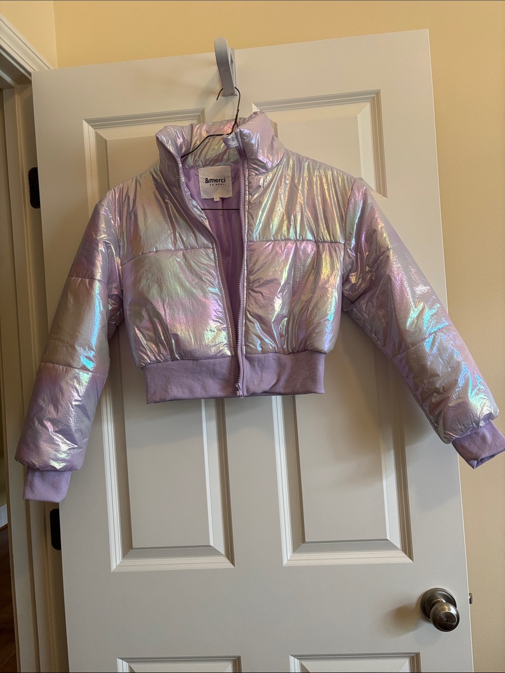 Cropped Iridescent Puffer Jacket
